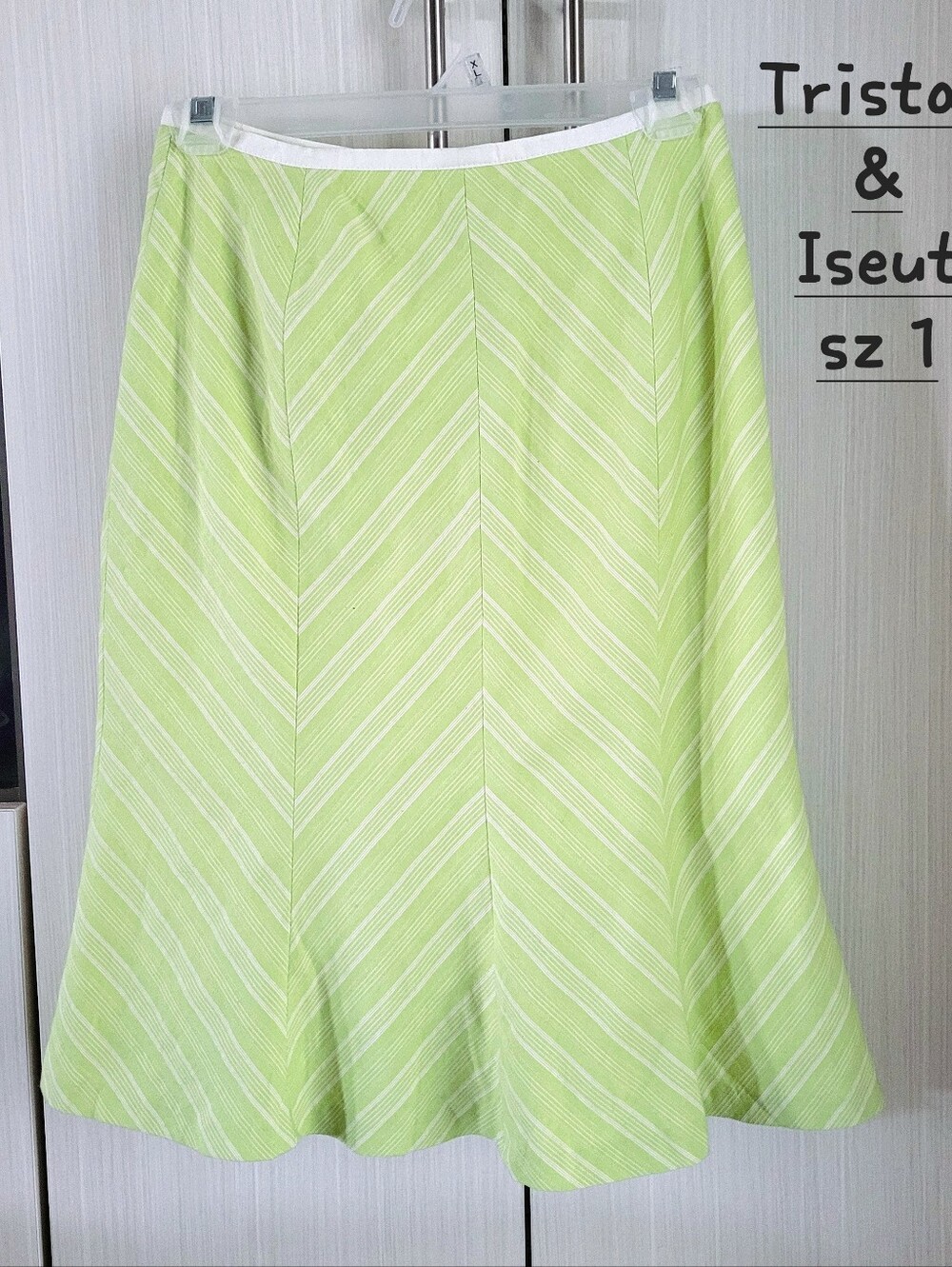 Tristan & Iseut Lime Green Midi Fitted Flare Skirt